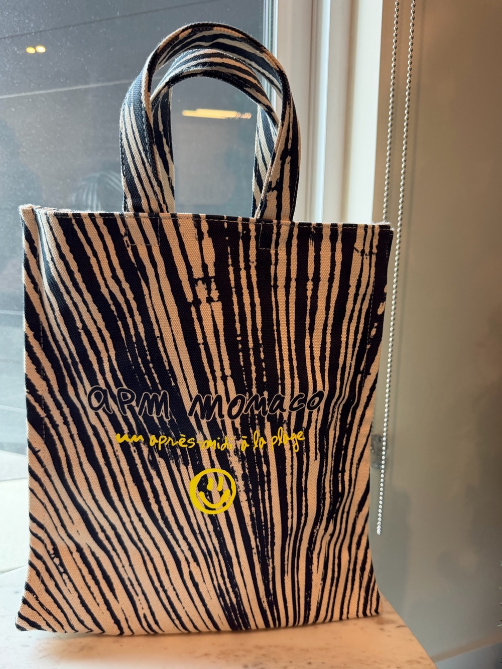 APM Monaco Canvas Bag With Swirl Design & Smiley Face European Summer Streetwear